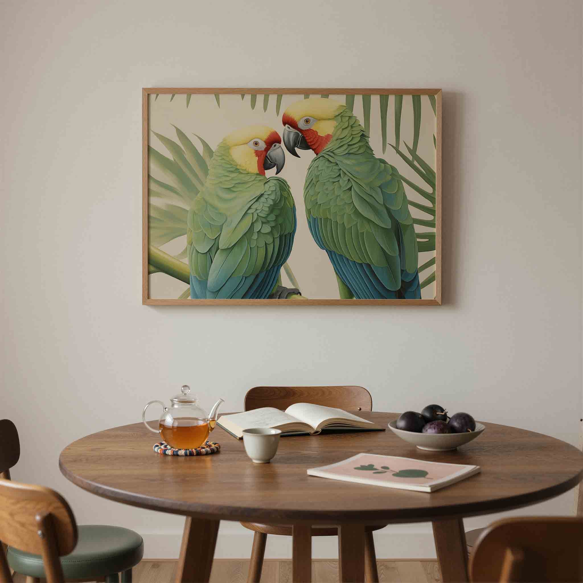 Papegaaien met bladeren Poster