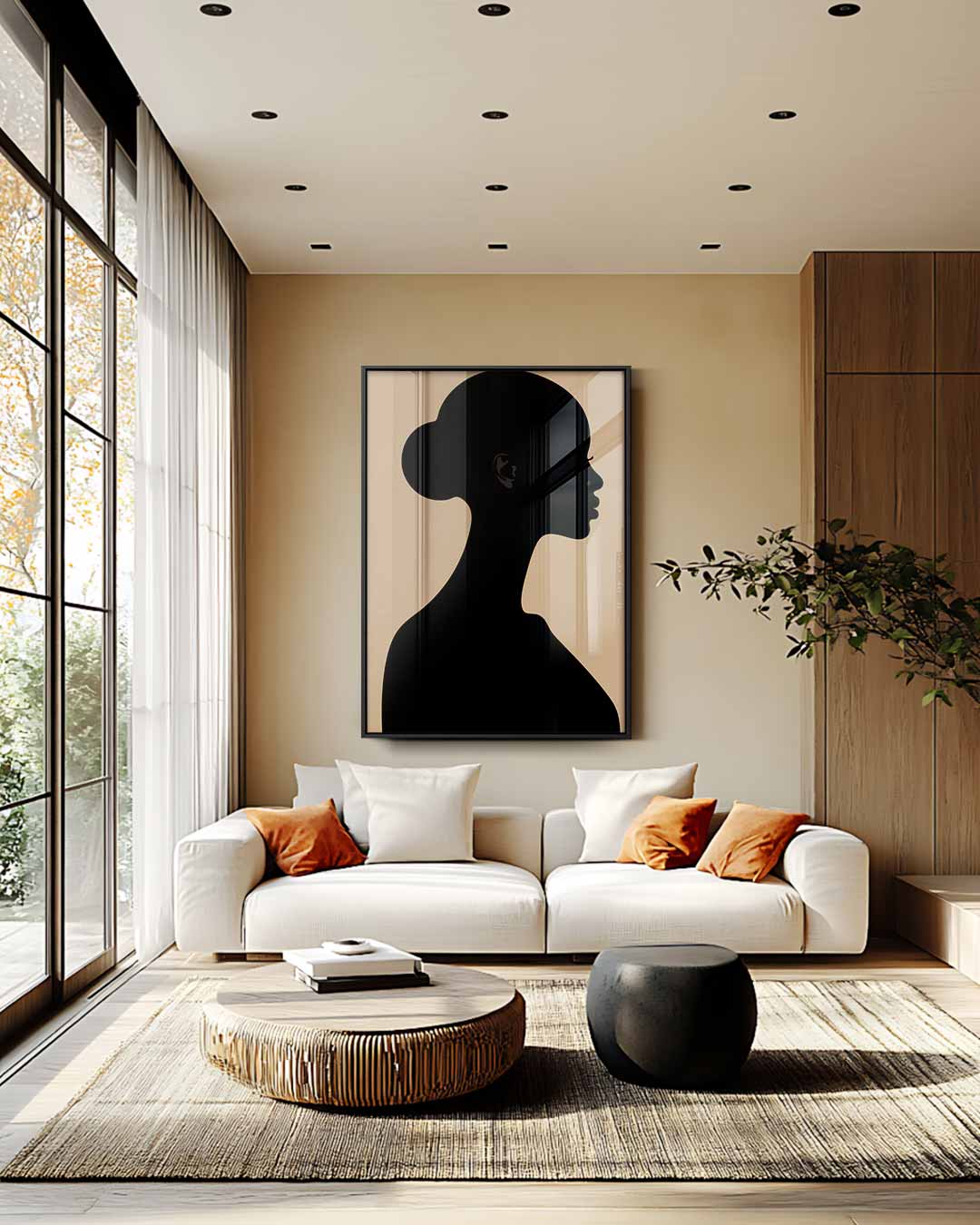 Elegante Silhouet in Beige Kunstwerk-canvas-dibond-plexiglas-wanddecoratie-WallArtistic