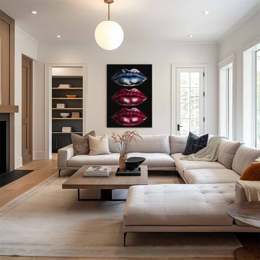 Pop Art Lippen Trio Kunstwerk-canvas-dibond-plexiglas-wanddecoratie-WallArtistic