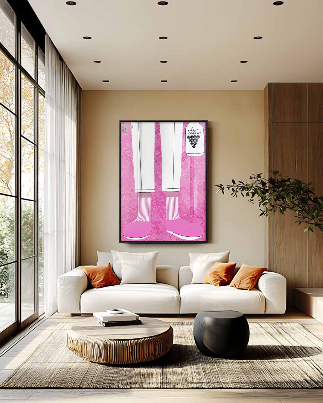 Hippe Sokken en Druivenfles Illustratie Kunstwerk-canvas-dibond-plexiglas-wanddecoratie-WallArtistic