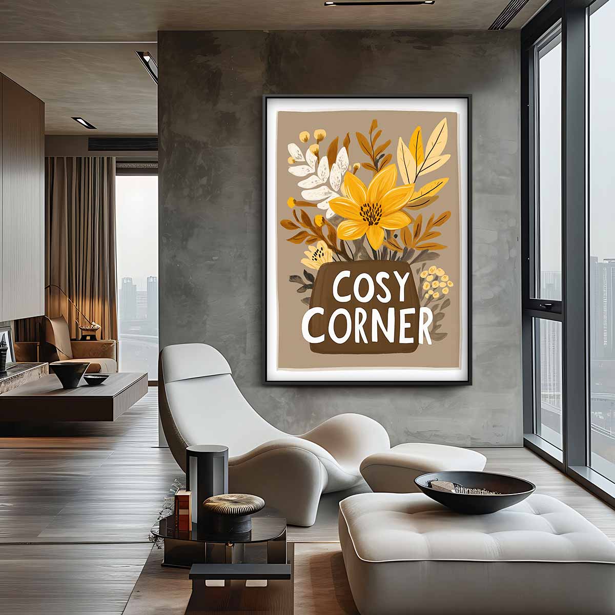 Cosy Corner Bloemenillustratie Kunstwerk-canvas-dibond-plexiglas-wanddecoratie-WallArtistic