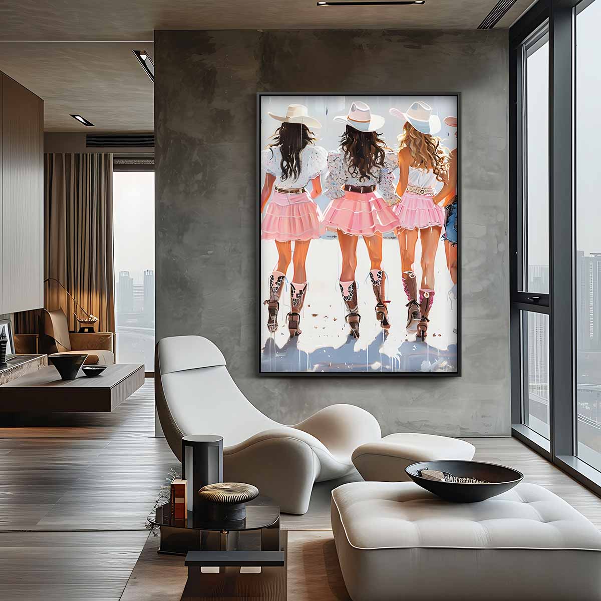 Vrolijke Cowgirls in Pastel Kunstwerk-canvas-dibond-plexiglas-wanddecoratie-WallArtistic