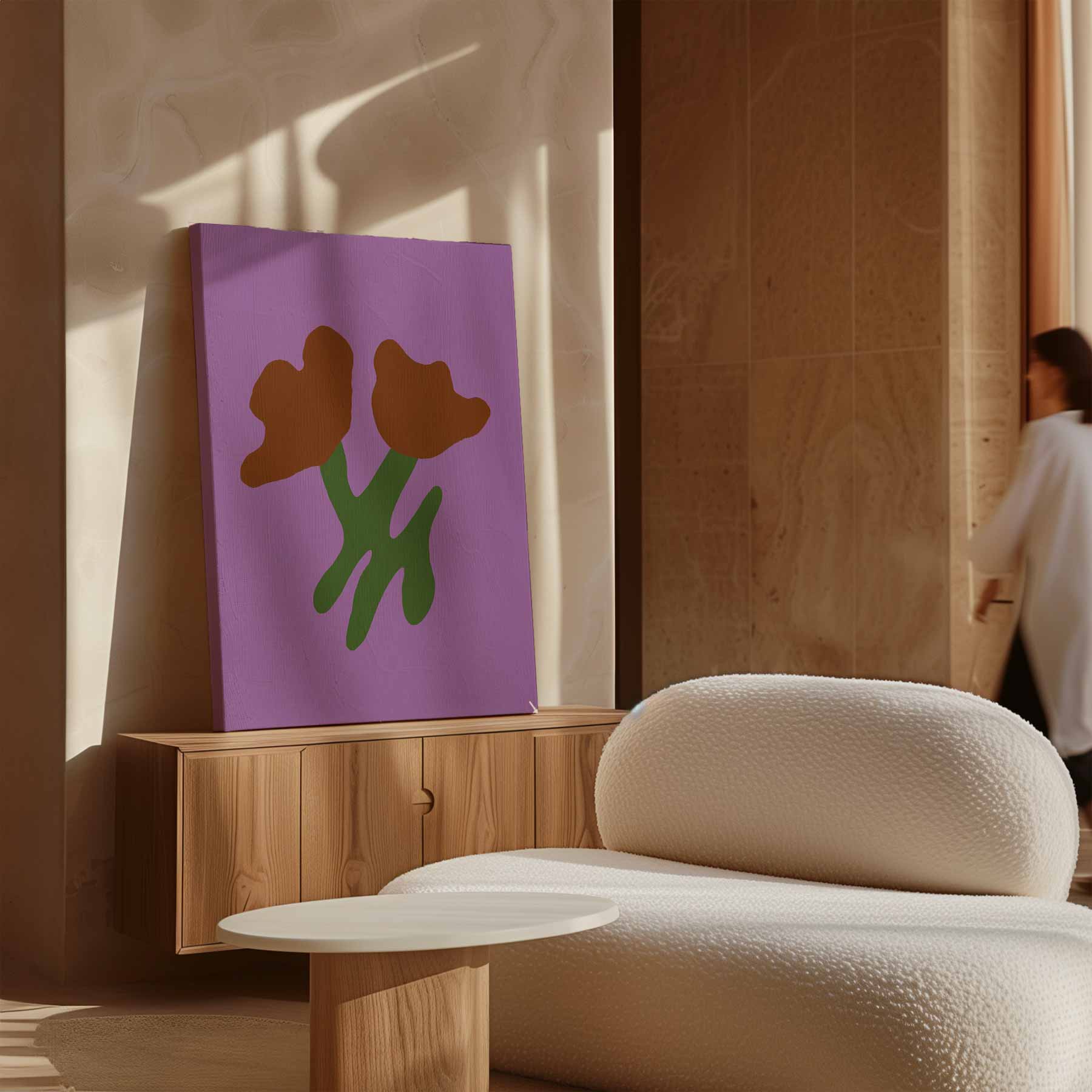 Simpele Bloemenschikking op Paarse Achtergrond Kunstwerk-canvas-dibond-plexiglas-wanddecoratie-WallArtistic