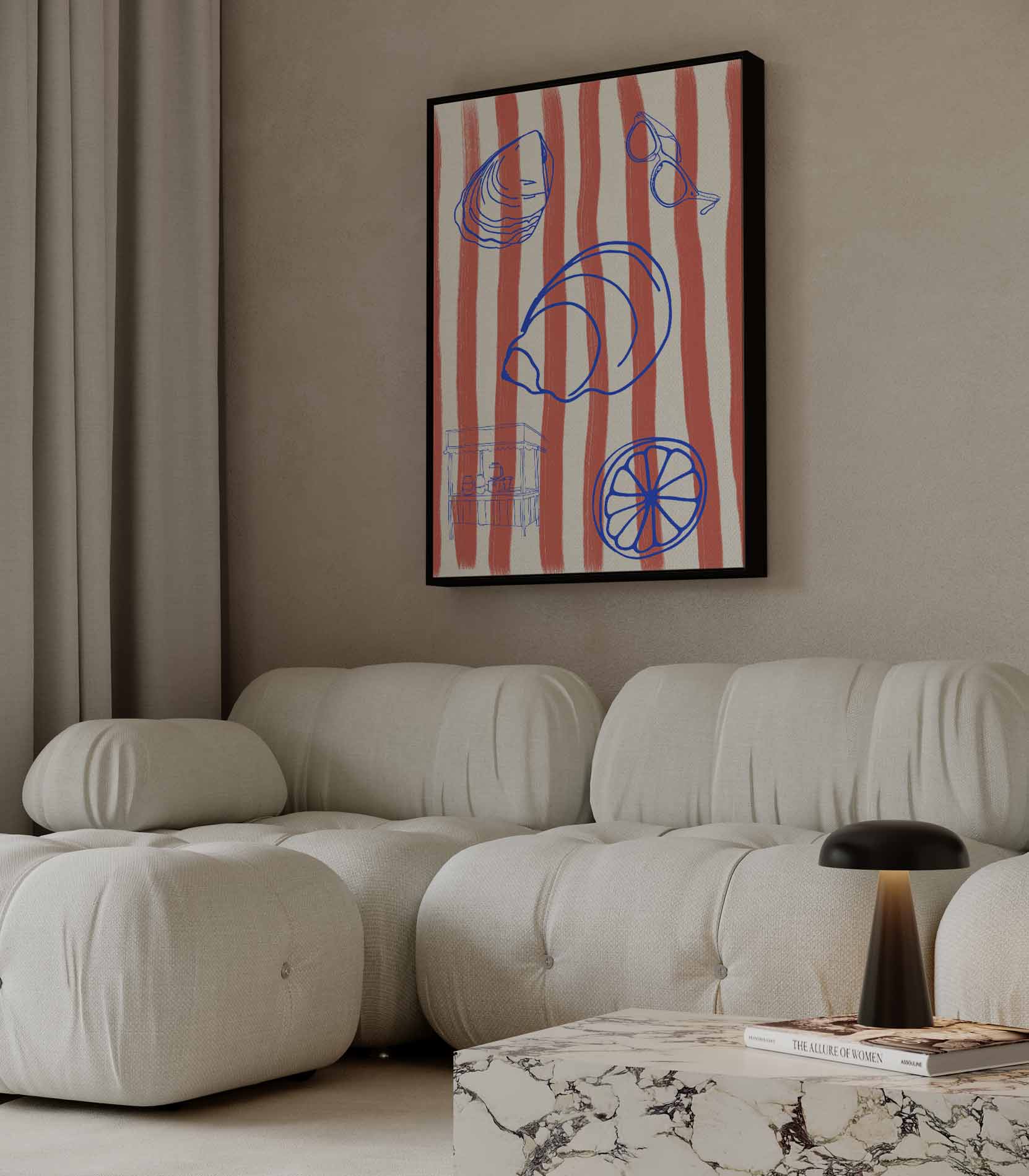 Zomerstrepen en Strandvibes Kunstwerk-canvas-dibond-plexiglas-wanddecoratie-WallArtistic