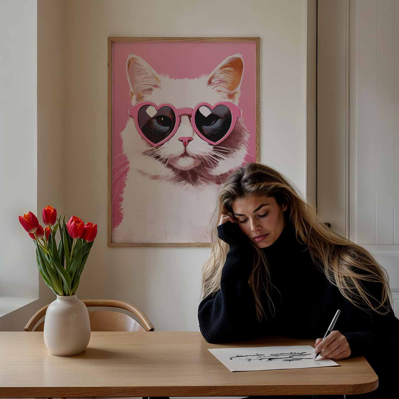 Kat met Hartjesbril Poster-WallArtistic