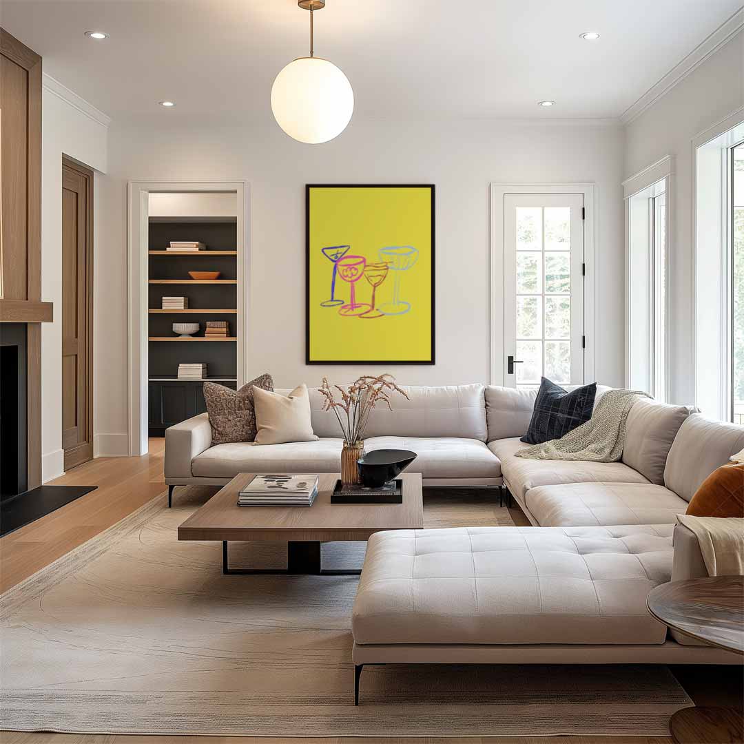 Vrolijke Glazen Illustratie Kunstwerk-canvas-dibond-plexiglas-wanddecoratie-WallArtistic