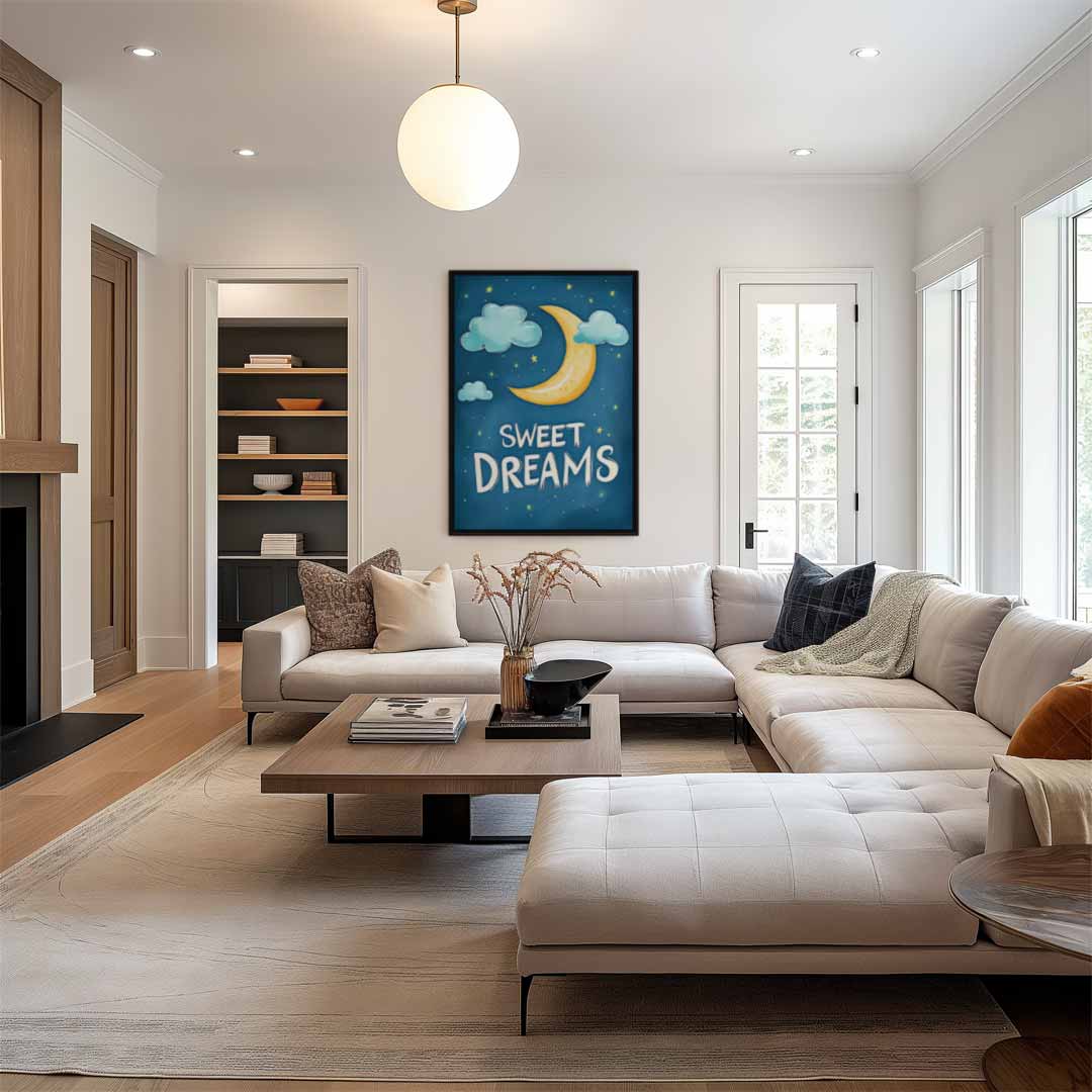 Dromerige Maan en Wolken Kunstwerk-canvas-dibond-plexiglas-wanddecoratie-WallArtistic