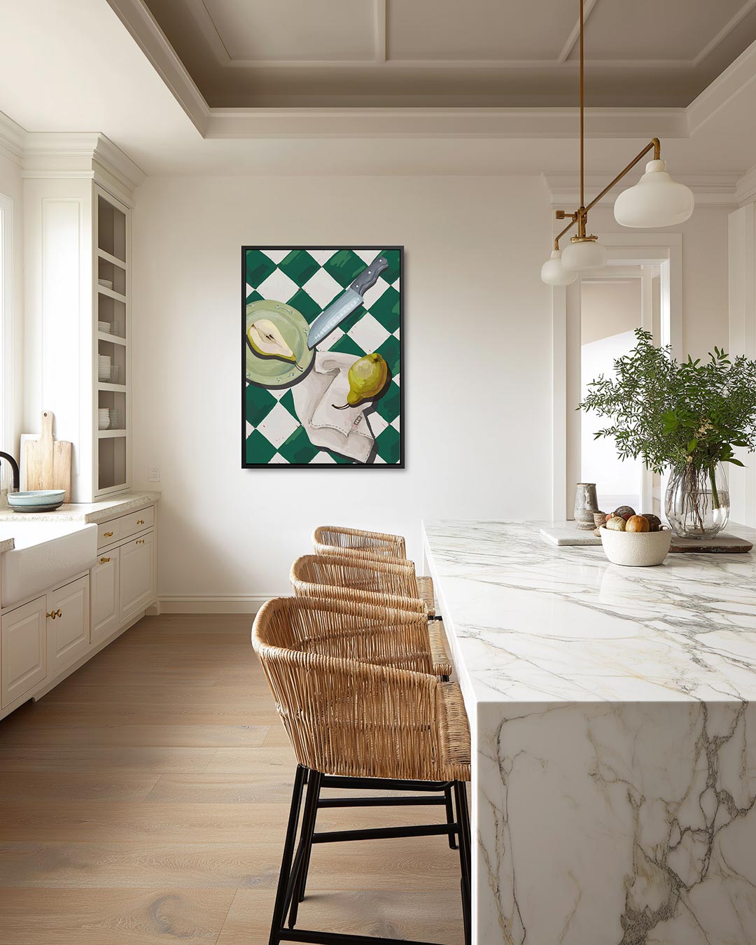 Fruit en mes compositie Kunstwerk