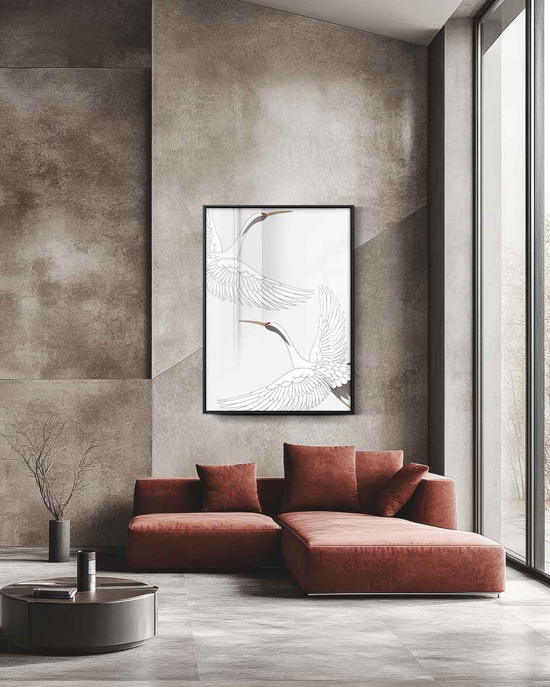 Dansende Kraanvogels Kunstwerk-canvas-dibond-plexiglas-wanddecoratie-WallArtistic