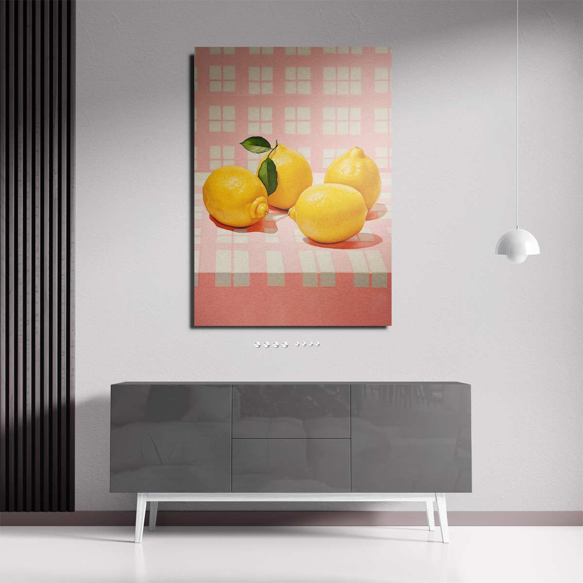 Sprankelende Citroenen op Roze Kunstwerk-canvas-dibond-plexiglas-wanddecoratie-WallArtistic