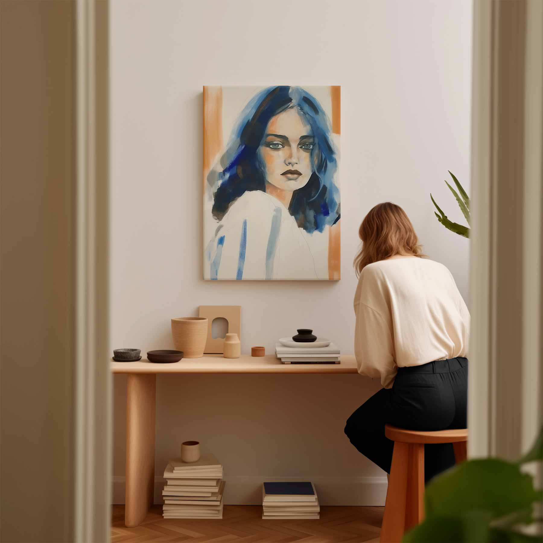 Dromerige Blik in Blauw Kunstwerk-canvas-dibond-plexiglas-wanddecoratie-WallArtistic