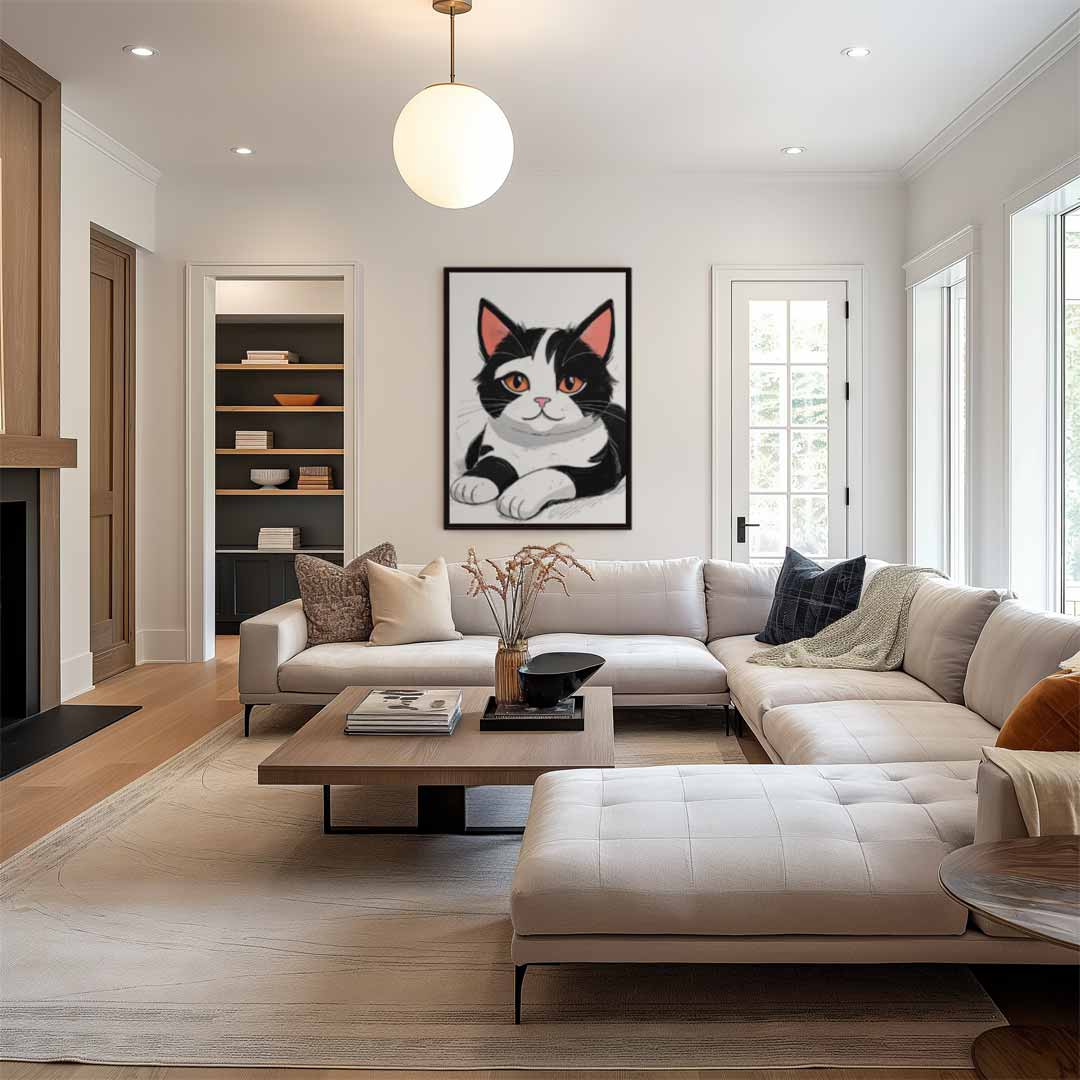 Schattige Kat Illustratie Kunstwerk-canvas-dibond-plexiglas-wanddecoratie-WallArtistic