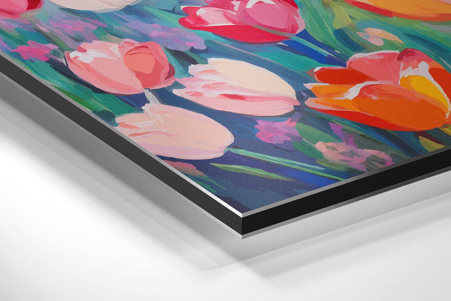 Kleurrijke Tulpenvelden Kunstwerk-canvas-dibond-plexiglas-wanddecoratie-WallArtistic