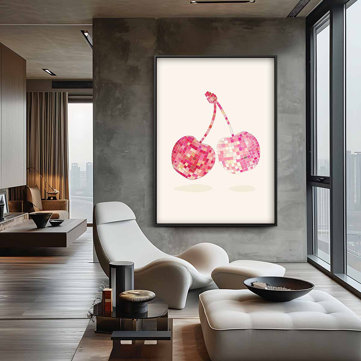 Mozaïek Kersen Vrolijk Aan de Muur Kunstwerk-canvas-dibond-plexiglas-wanddecoratie-WallArtistic