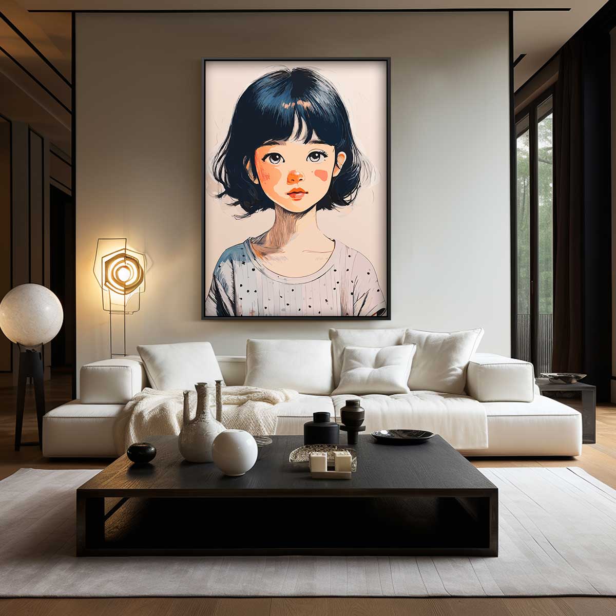 Schattige Kinderportret Illustratie Kunstwerk-canvas-dibond-plexiglas-wanddecoratie-WallArtistic