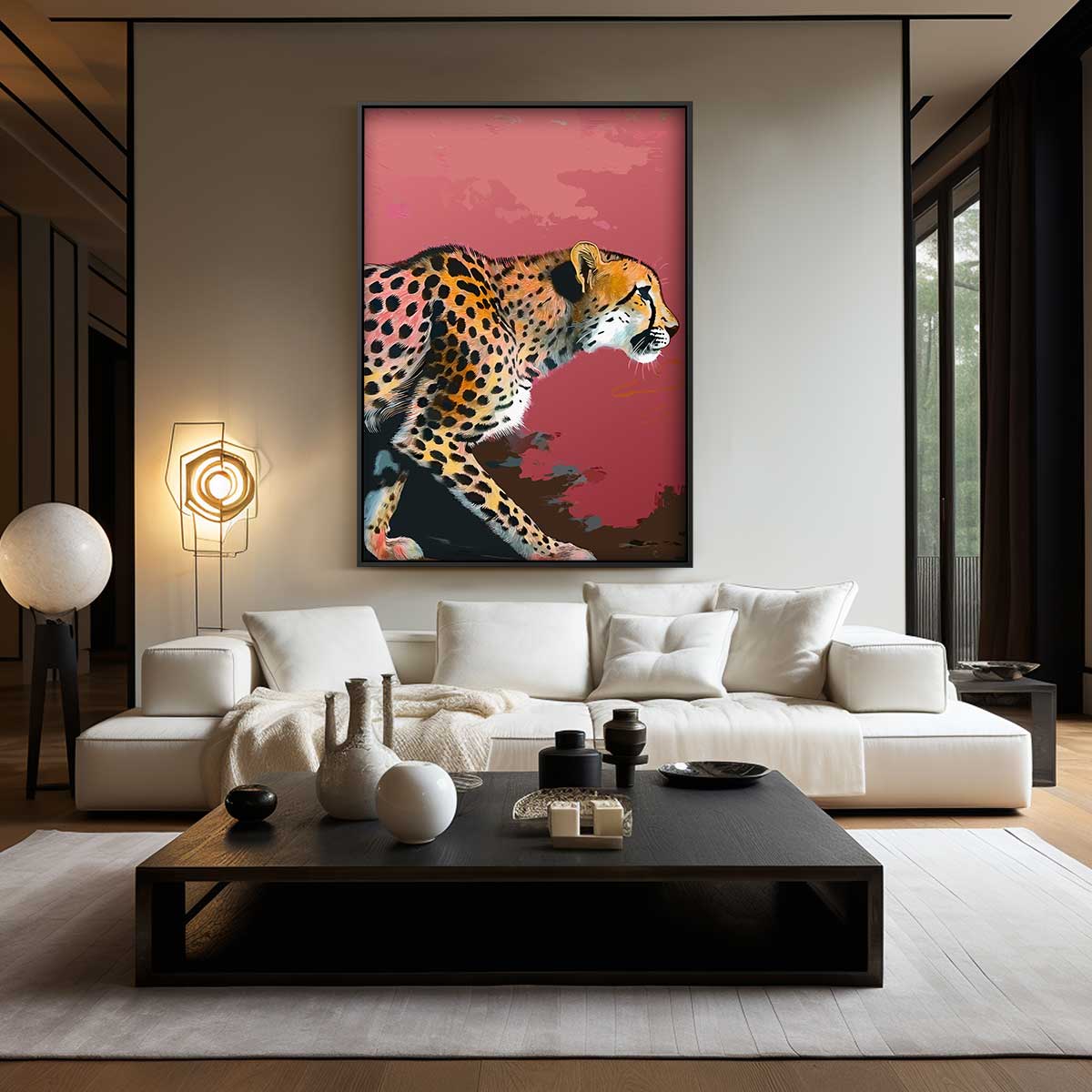 Sierlijke Jachtluipaard in Beweging Kunstwerk-canvas-dibond-plexiglas-wanddecoratie-WallArtistic