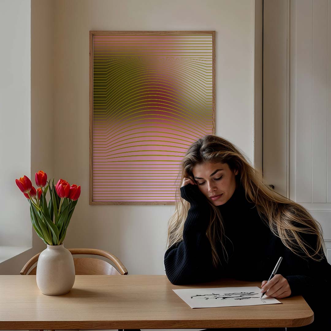 Abstracte Goudroze Dromerij Poster-WallArtistic