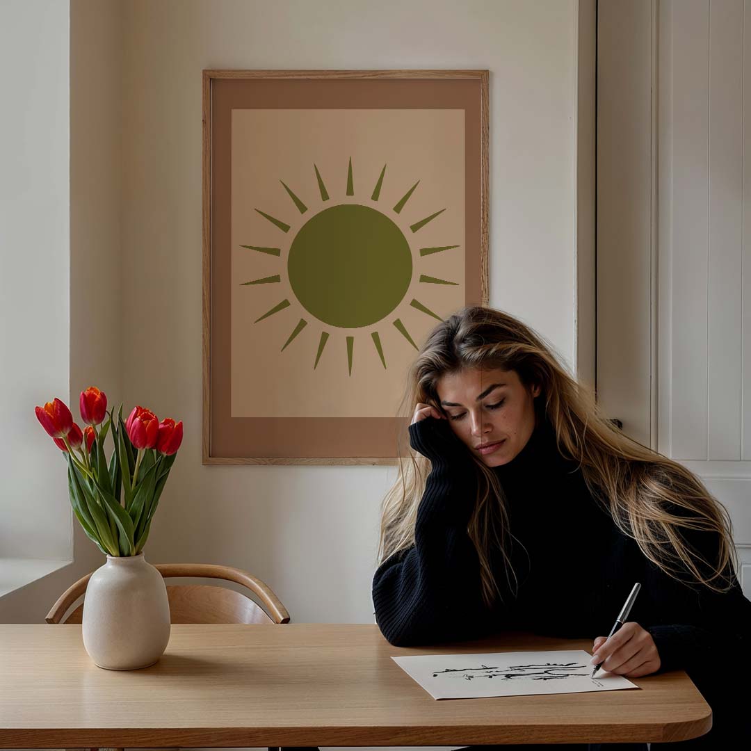 Zonnestralen op Bruine Achtergrond Poster-WallArtistic