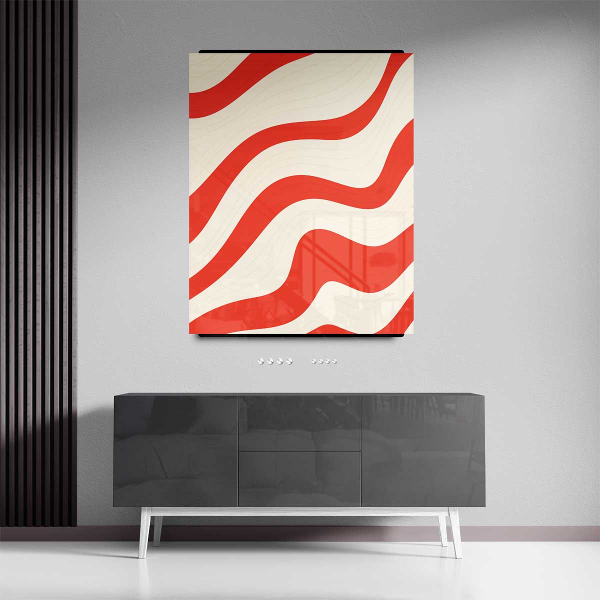 Golvende Rode Strepen Kunstwerk-canvas-dibond-plexiglas-wanddecoratie-WallArtistic