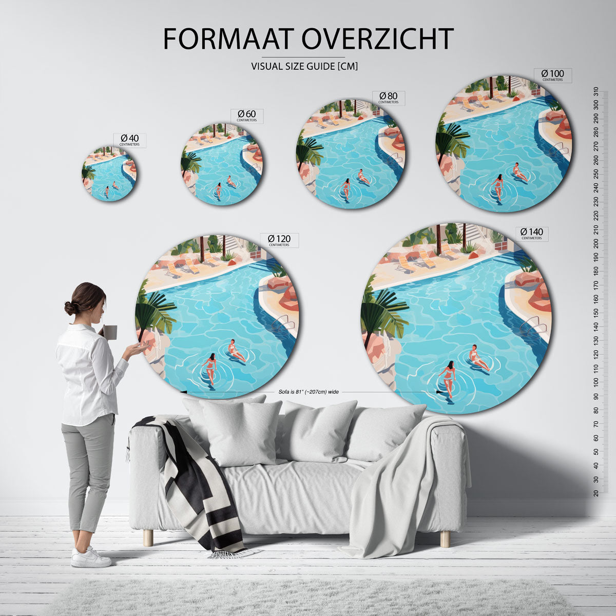 Zwembad met palmbomen Muurcirkel