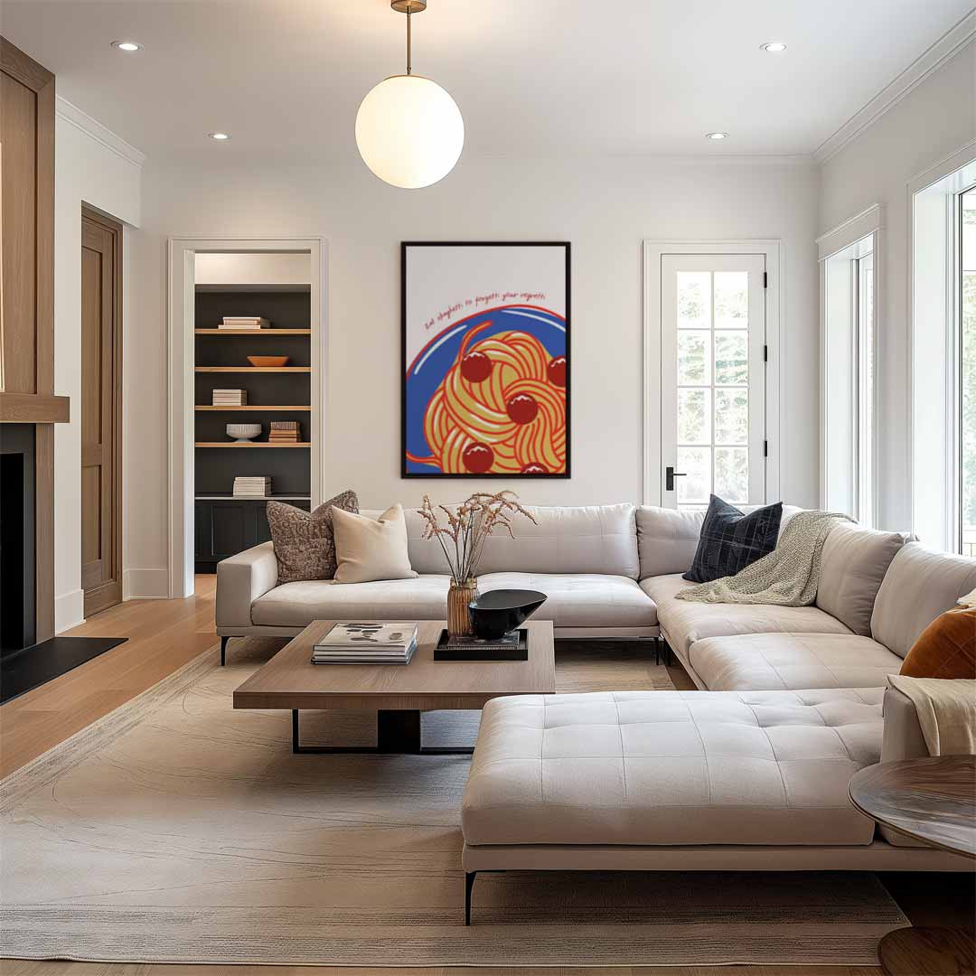 Spaghetti & Meatballs Illustratie Kunstwerk-canvas-dibond-plexiglas-wanddecoratie-WallArtistic