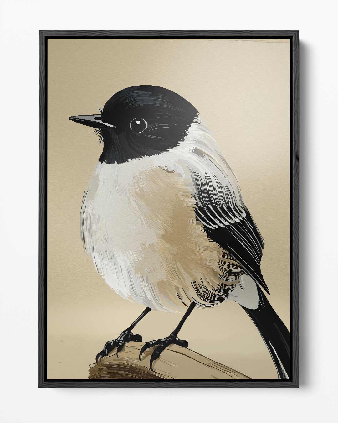 Schattige Vogeltekening op Tak Kunstwerk-canvas-dibond-plexiglas-wanddecoratie-WallArtistic