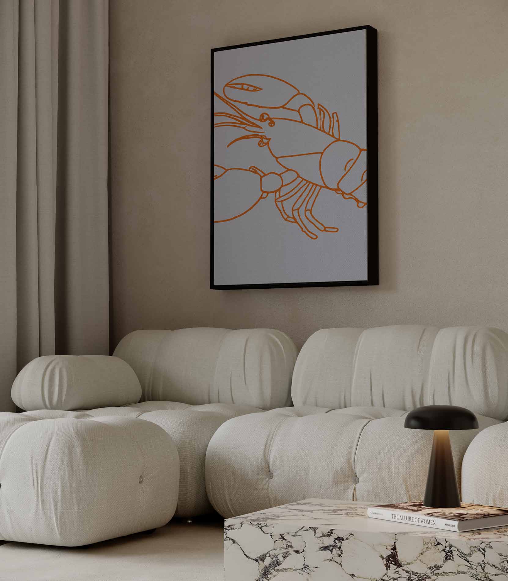 Moderne Oranjekreeft Illustratie Kunstwerk-canvas-dibond-plexiglas-wanddecoratie-WallArtistic