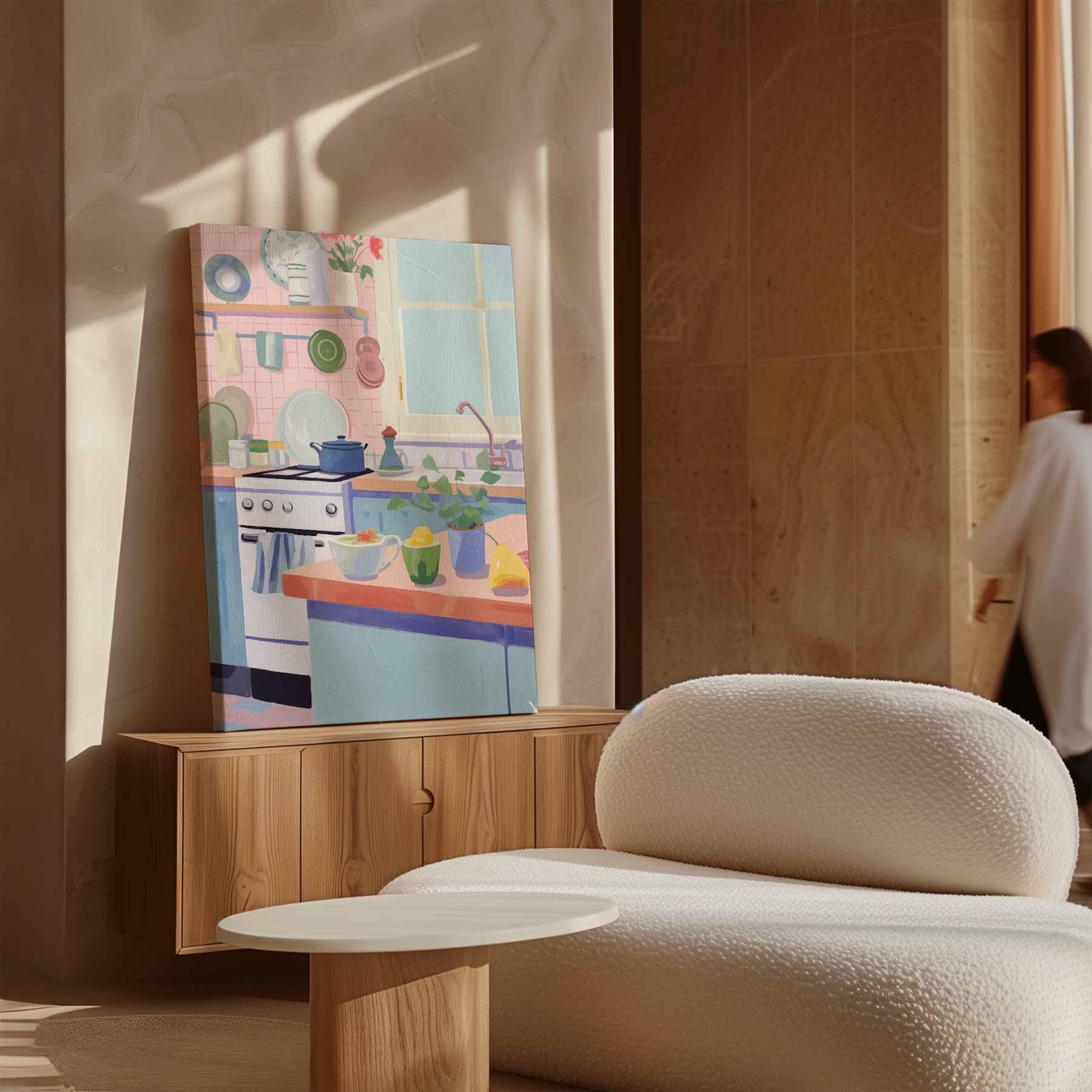 Kleurrijke Keukenidylle Kunstwerk-canvas-dibond-plexiglas-wanddecoratie-WallArtistic