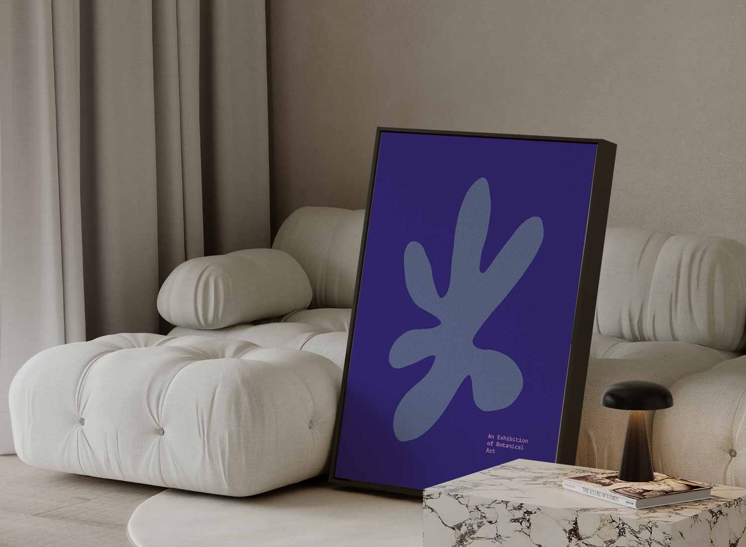 Blauwe Botanische Vormen Kunstwerk-canvas-dibond-plexiglas-wanddecoratie-WallArtistic