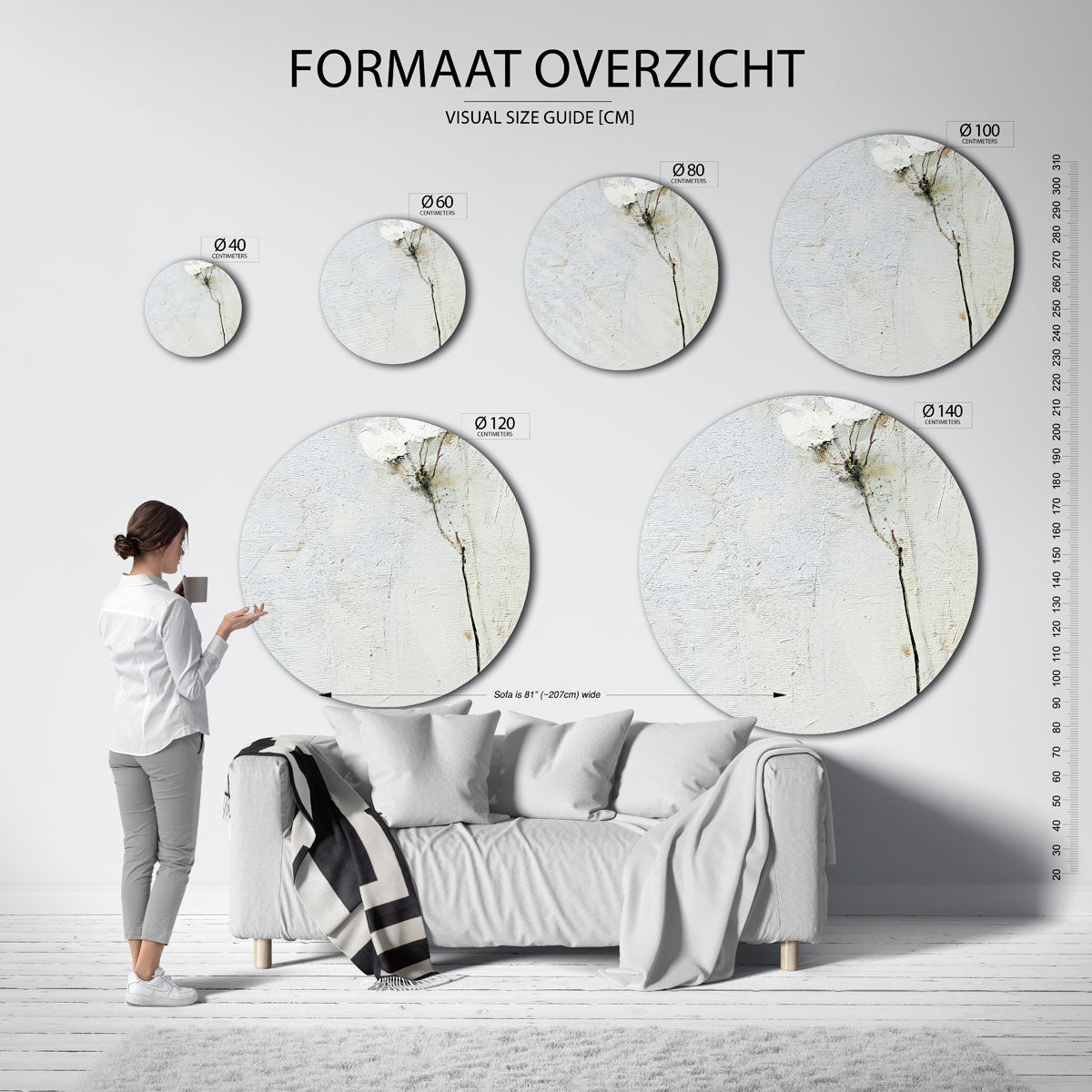 Witte bloemen Muurcirkel