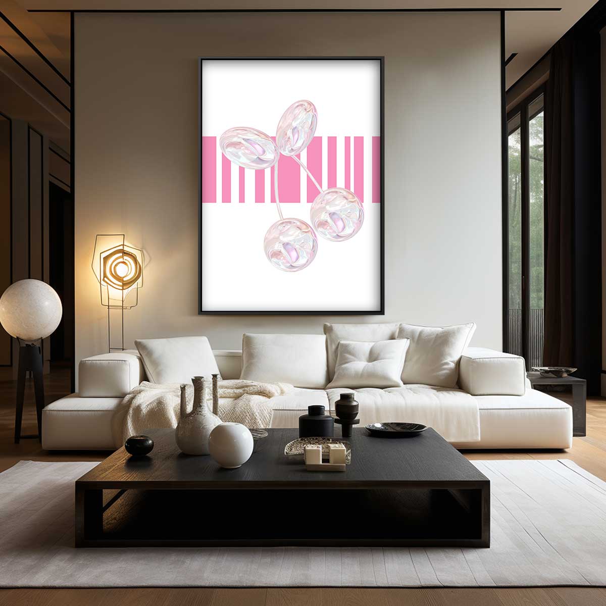 Parelkersen op Roze Achtergrond Kunstwerk-canvas-dibond-plexiglas-wanddecoratie-WallArtistic