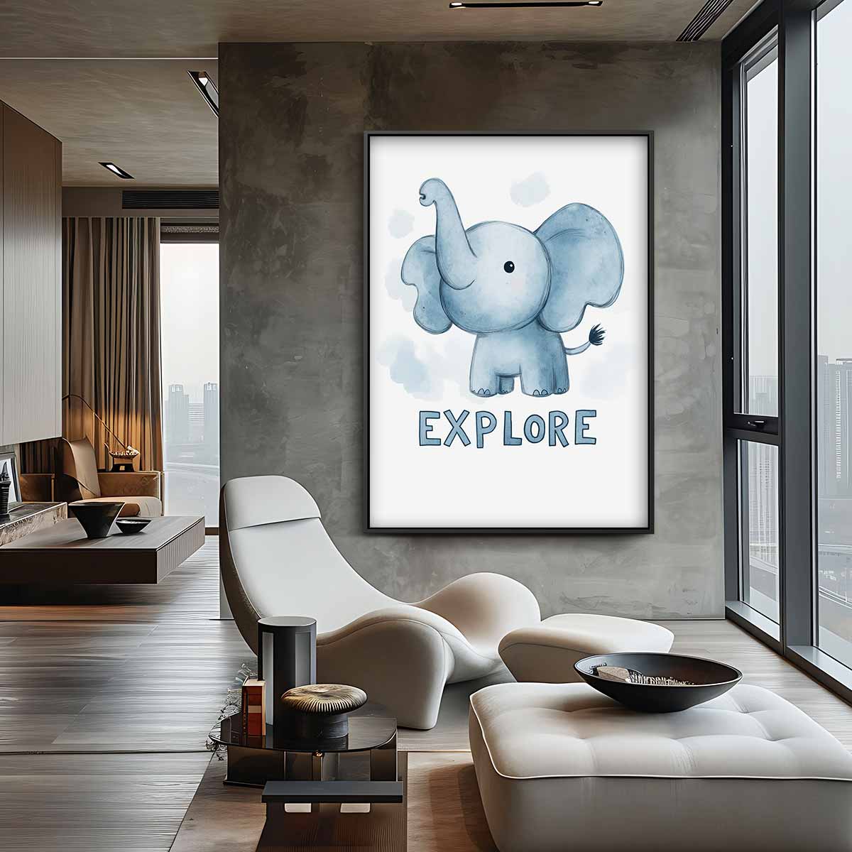 Dromerige Olifant Avontuur Kunstwerk-canvas-dibond-plexiglas-wanddecoratie-WallArtistic