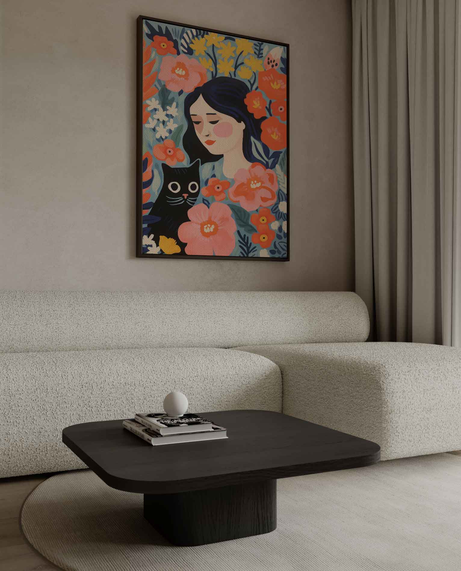 Bloemendroom met Kat Kunstwerk-canvas-dibond-plexiglas-wanddecoratie-WallArtistic