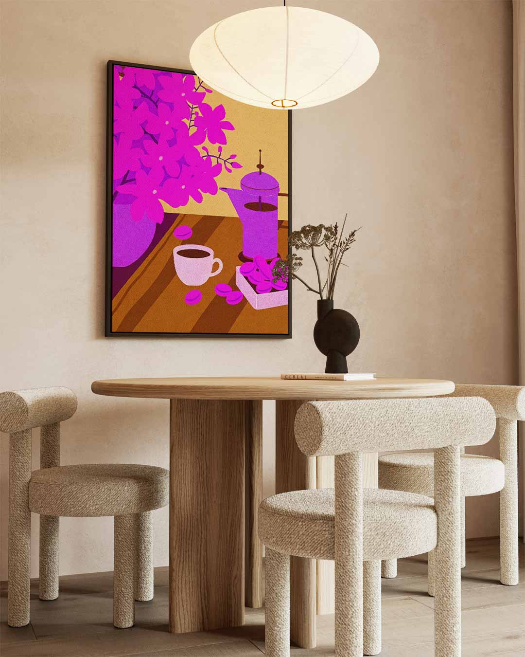 Koffieochtend Met Bloesems Kunstwerk-canvas-dibond-plexiglas-wanddecoratie-WallArtistic