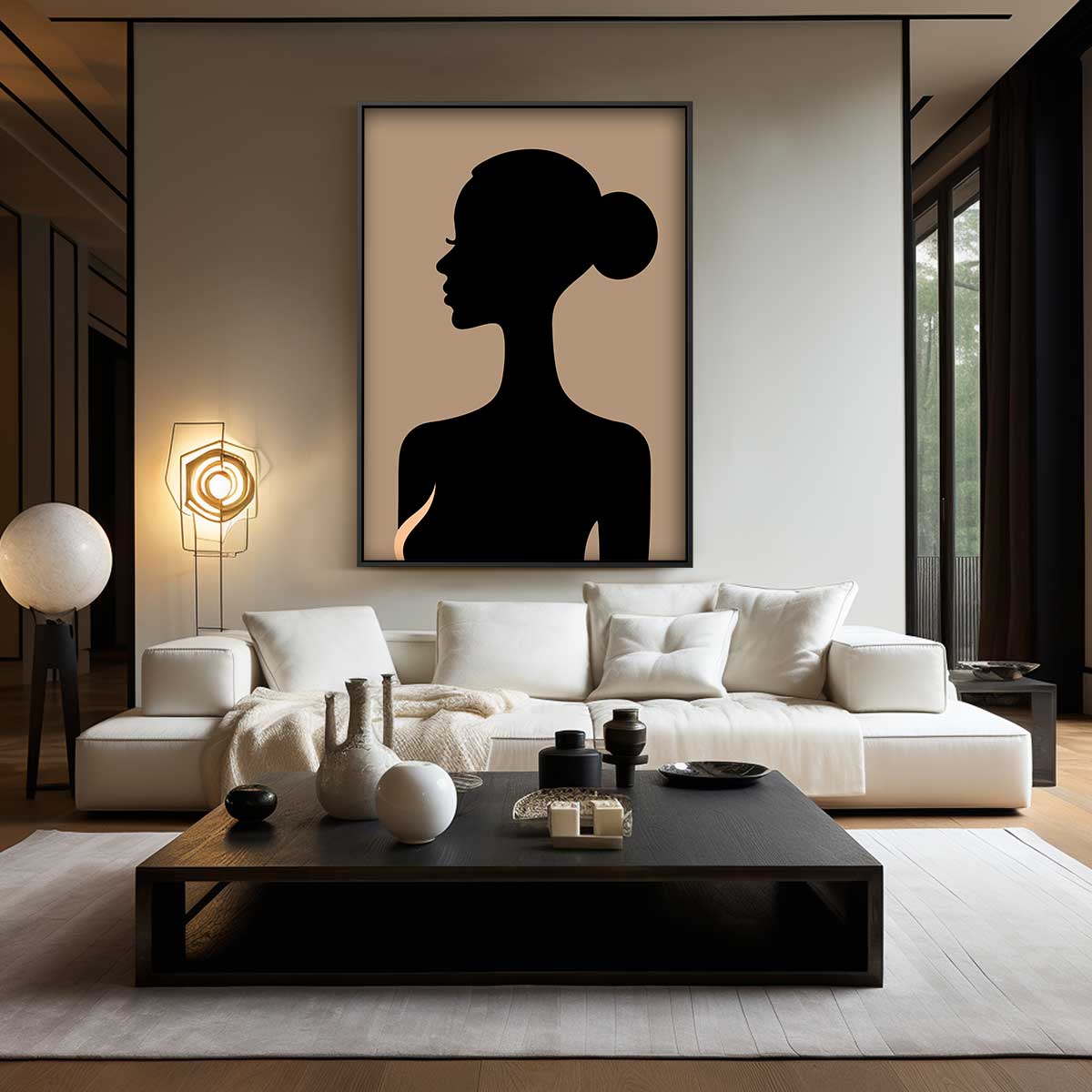 Elegante Silhouetportret Kunstwerk-canvas-dibond-plexiglas-wanddecoratie-WallArtistic