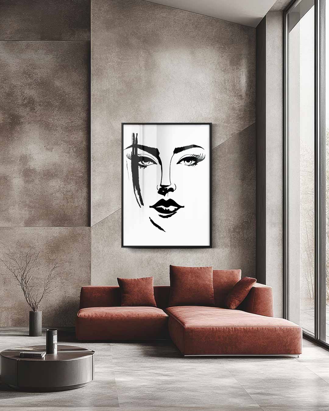 Elegant gezicht in zwart-wit Kunstwerk-canvas-dibond-plexiglas-wanddecoratie-WallArtistic