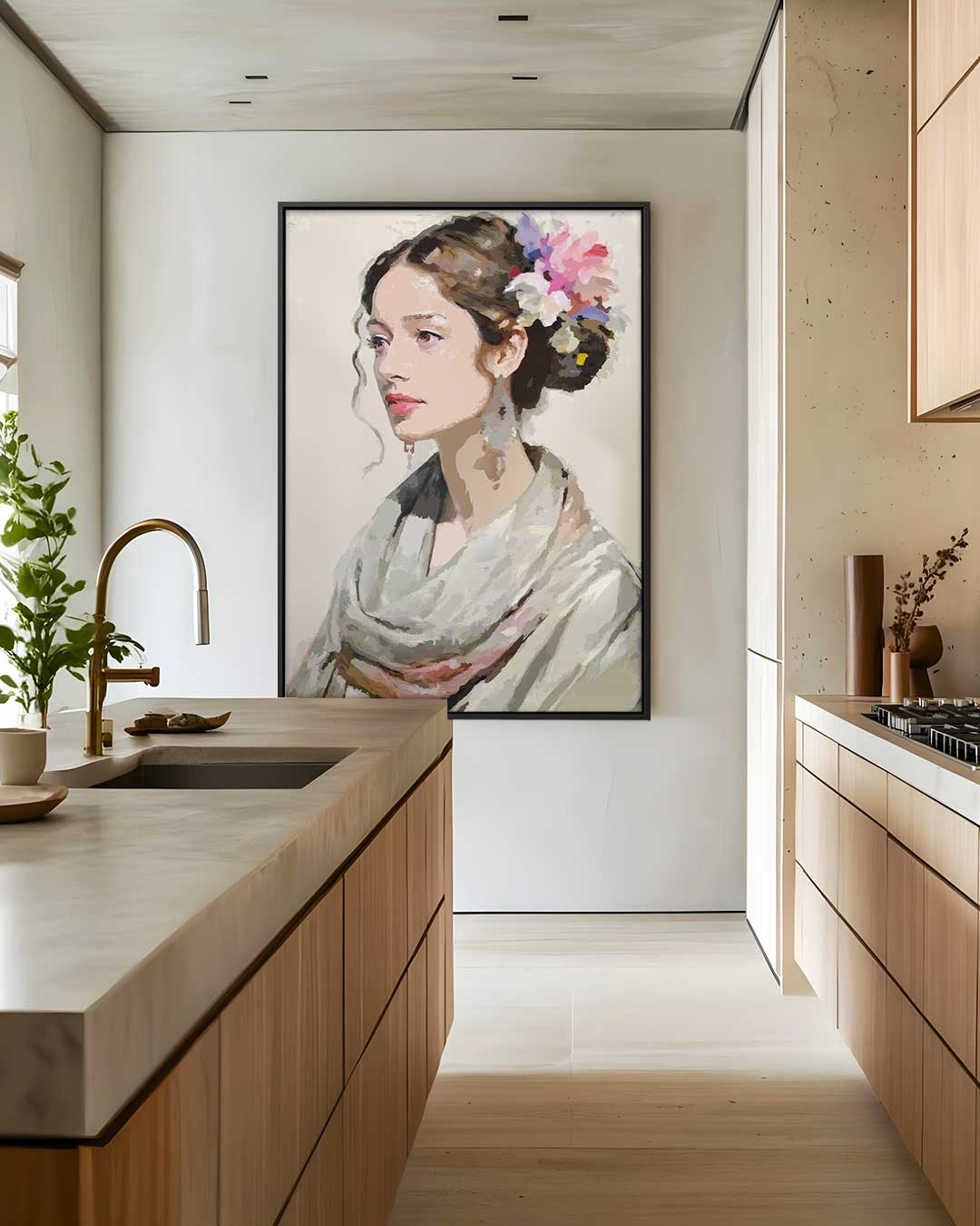 Vrouw met Bloemmotief Kunstwerk-canvas-dibond-plexiglas-wanddecoratie-WallArtistic