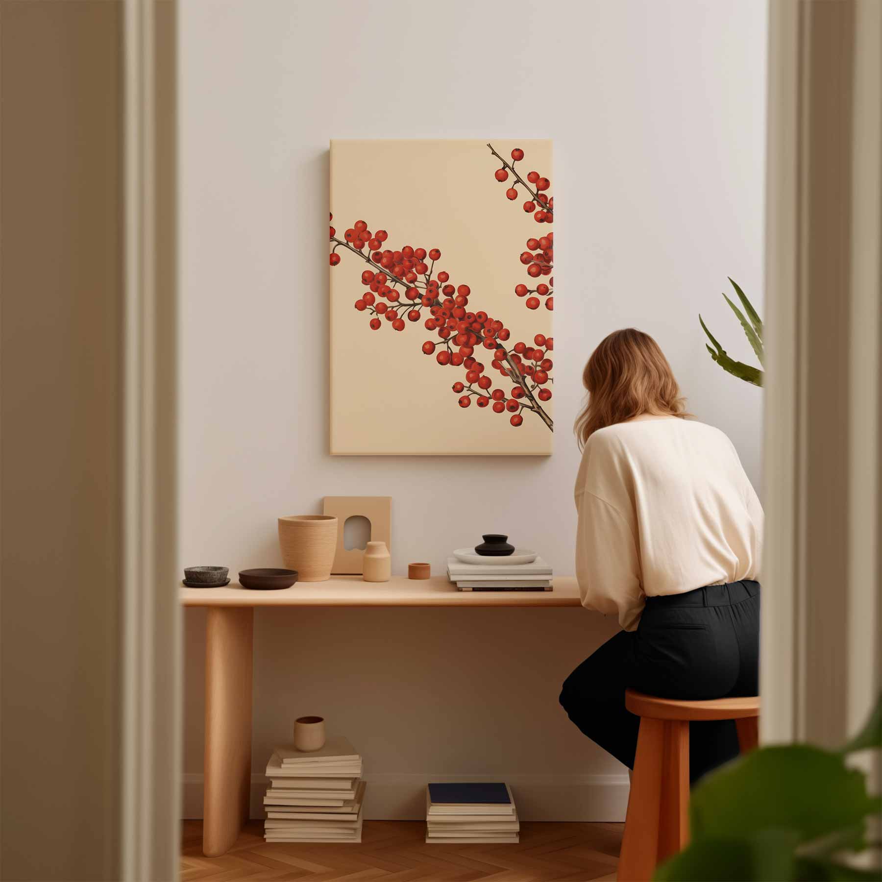Winterse Bessenpracht Kunstwerk-canvas-dibond-plexiglas-wanddecoratie-WallArtistic