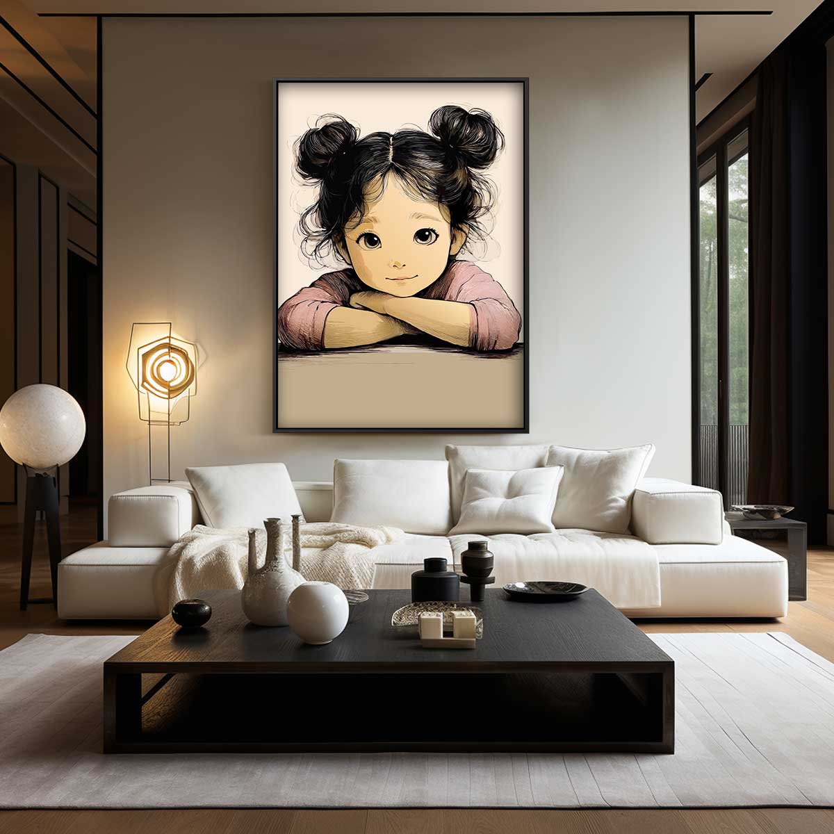 Schattige Kinderportret Illustratie Kunstwerk-canvas-dibond-plexiglas-wanddecoratie-WallArtistic