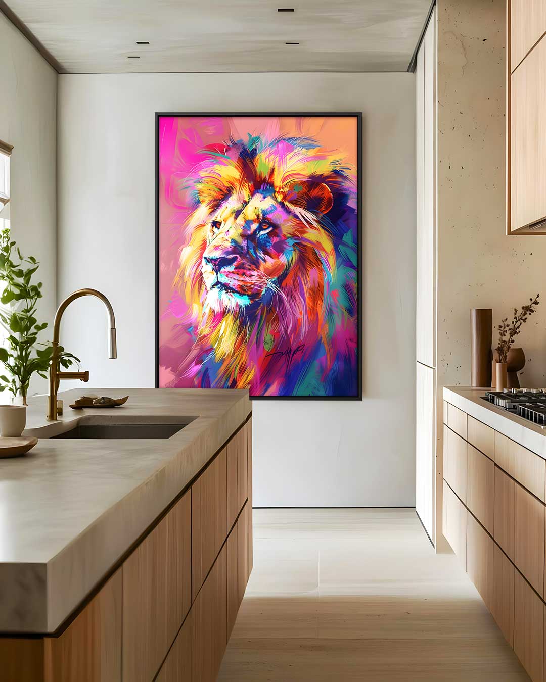 Kleurrijke Leeuw Kunstwerk-canvas-dibond-plexiglas-wanddecoratie-WallArtistic