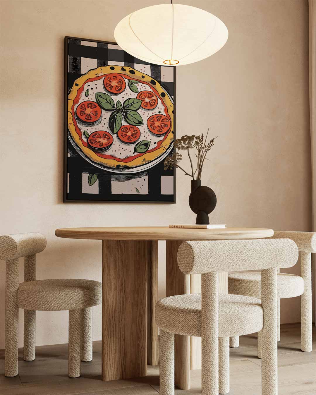 Vrolijke Pizza Illustratie Kunstwerk-canvas-dibond-plexiglas-wanddecoratie-WallArtistic