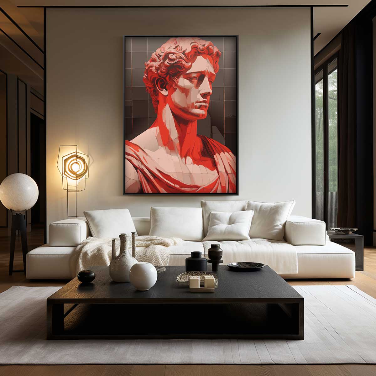 Klassieke Buste in Rood Licht Kunstwerk-canvas-dibond-plexiglas-wanddecoratie-WallArtistic