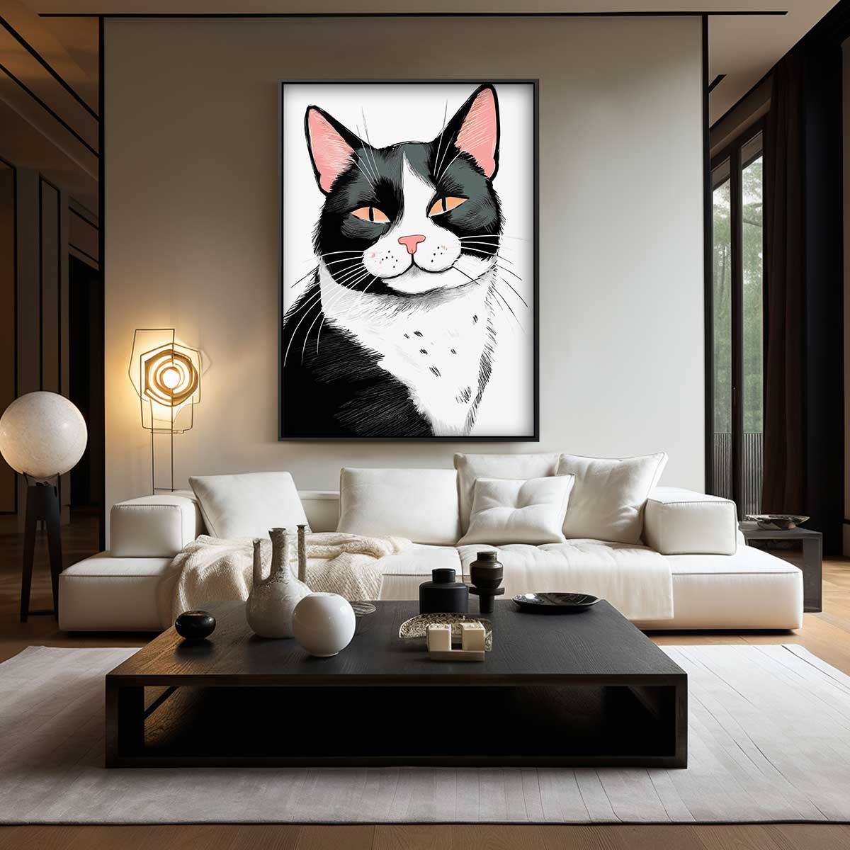 Schattige Kat Illustratie Kunstwerk-canvas-dibond-plexiglas-wanddecoratie-WallArtistic