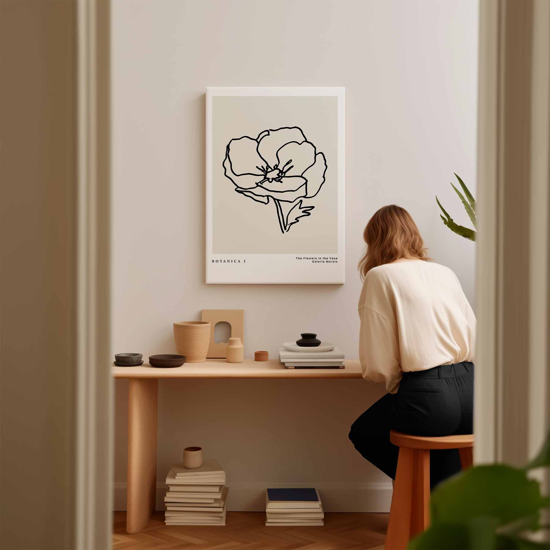 Botanica I Minimalistische Bloemenlijntekening Kunstwerk-canvas-dibond-plexiglas-wanddecoratie-WallArtistic