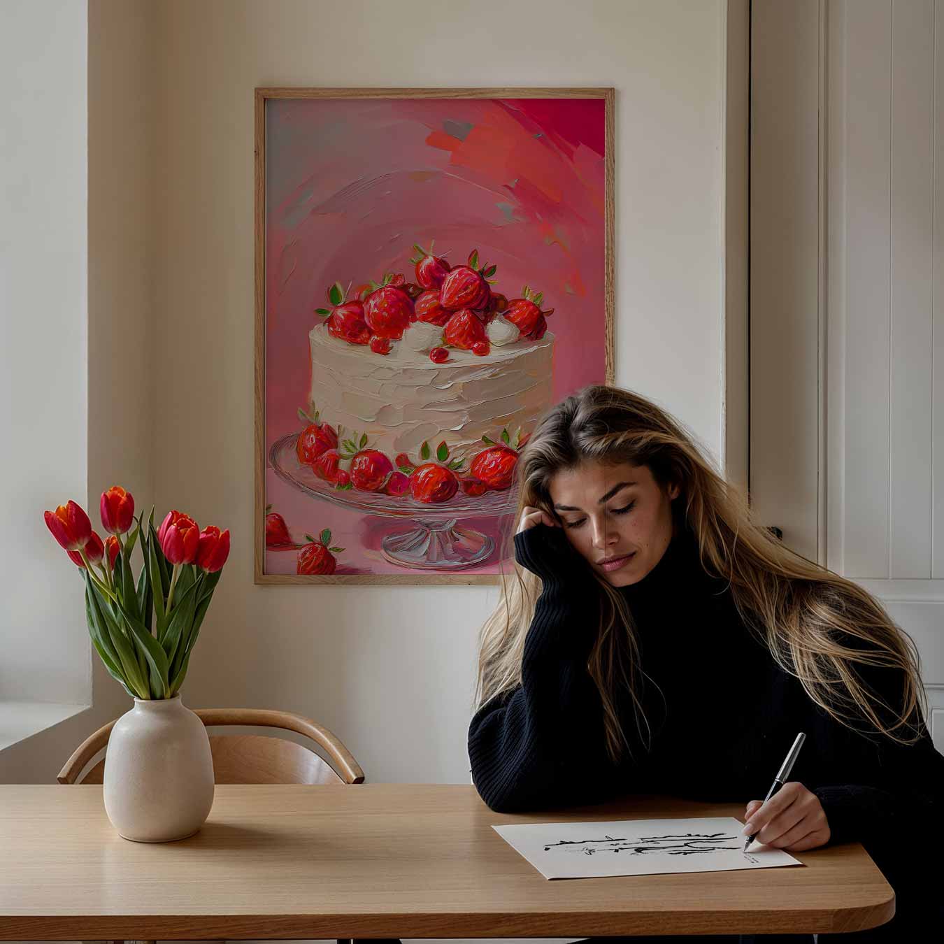 Zomerse Aardbeientaart Kunstposter