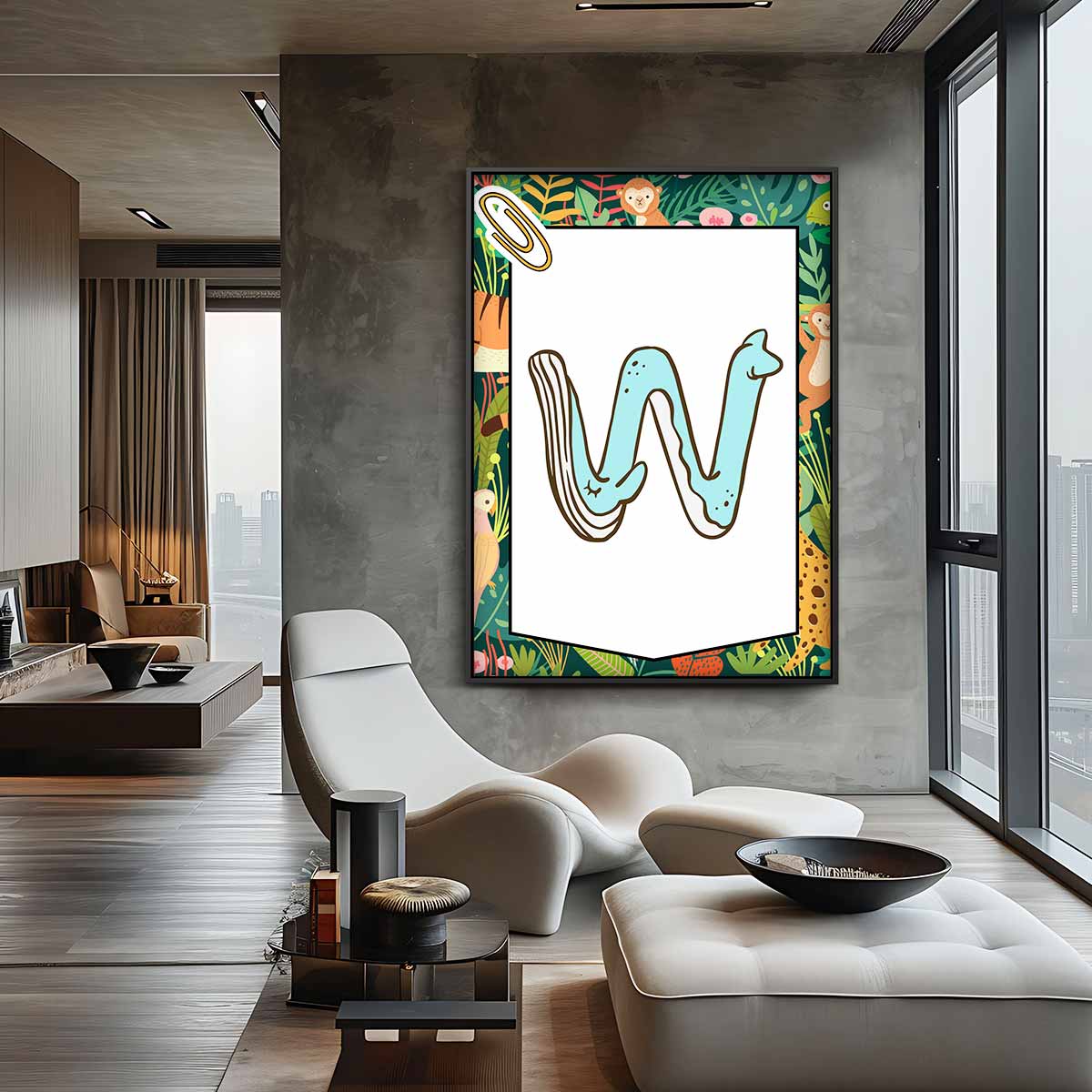 Jungle Alfabet W Kunstwerk-canvas-dibond-plexiglas-wanddecoratie-WallArtistic