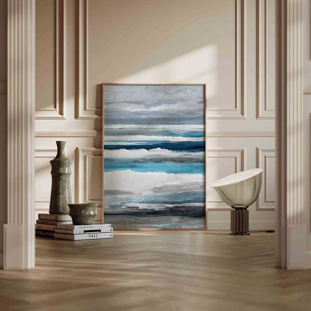 Horizontale lijnen in blauw en grijs Poster