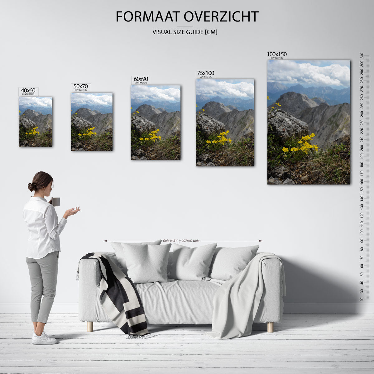 Berglandschap met bloemen Kunstwerk