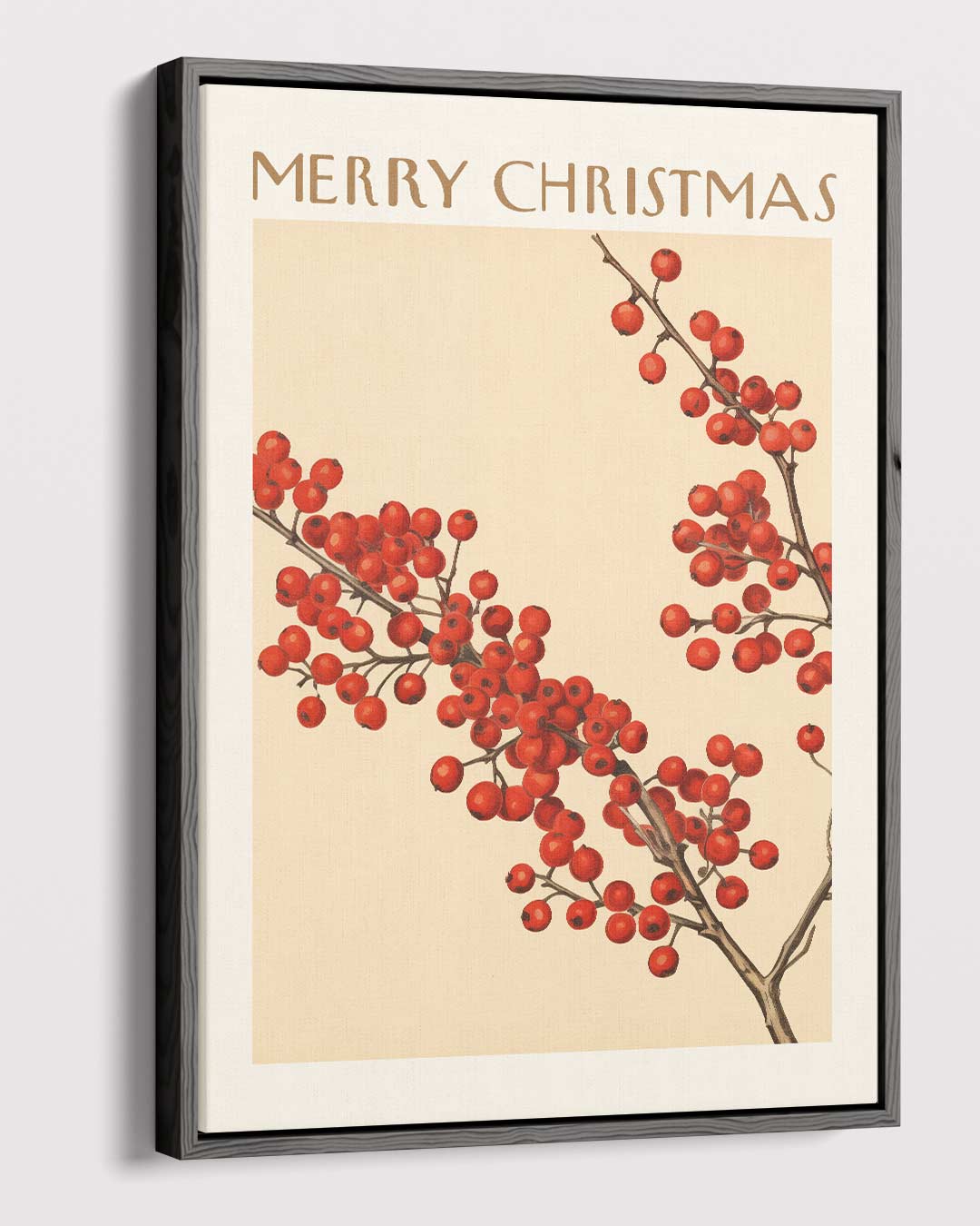 Vintage Kerstkaart met Rode Bessen Kunstwerk-canvas-dibond-plexiglas-wanddecoratie-WallArtistic