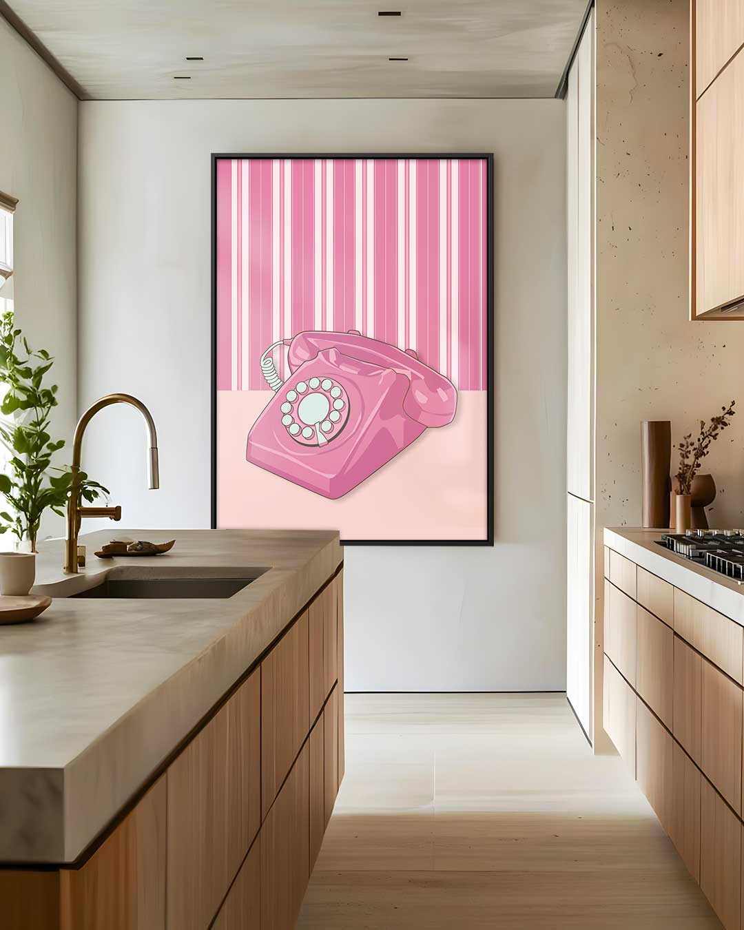 Retro Roze Telefoon Kunstwerk Kunstwerk-canvas-dibond-plexiglas-wanddecoratie-WallArtistic